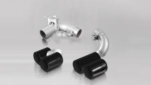 Stainless steel tail pipe set L/R consisting of 4 black chrome tail pipes Dia: 76 mm straight cut, with integrated valve