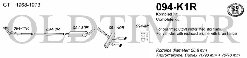 Avgassystem Opel GT 68-73     2*70/90