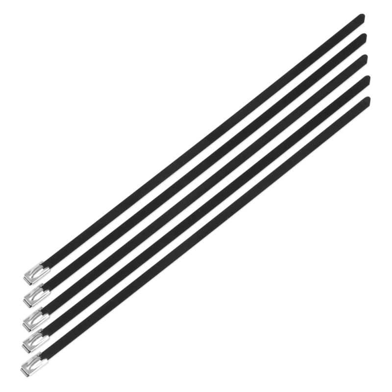 Stainless steel locking ties, 4.6mm x 200mm Black, 5pcs