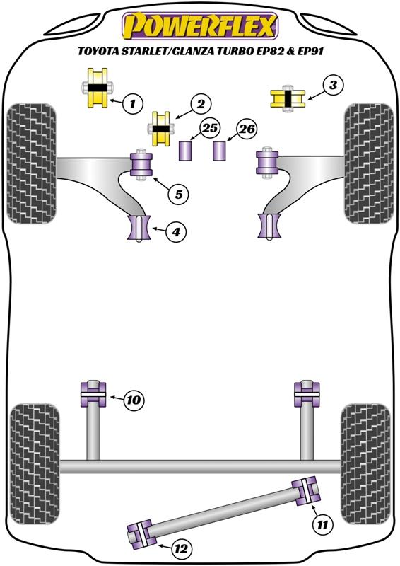 Toyota Starlet/Glanza Turbo EP82 & EP91 Fram bärarm Bak Anti Lift kit PFF76-402KBLK