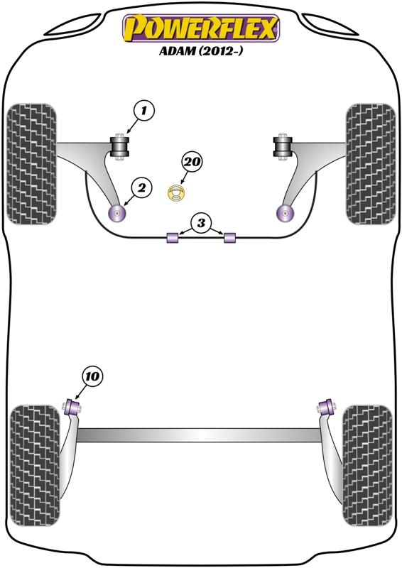 Opel Adam (2012-) Fram krängningshämmare bussning 20mm PFF80-1103-20BLK