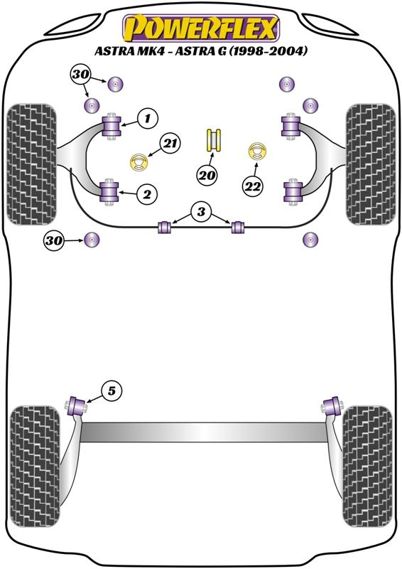 Opel Astra MK4 - Astra G (1998-2004) Fram krängningshämmare infästning bussning 20mm PFF80-1003-20BLK