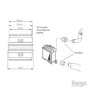 Aluminium hane till hane bajonett 65mm Coupler med Inline Nipplar, Svart