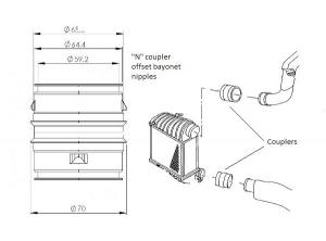 Aluminium hane till hane Bajonett 65mm kopplare med Offset Nipplar, Svart