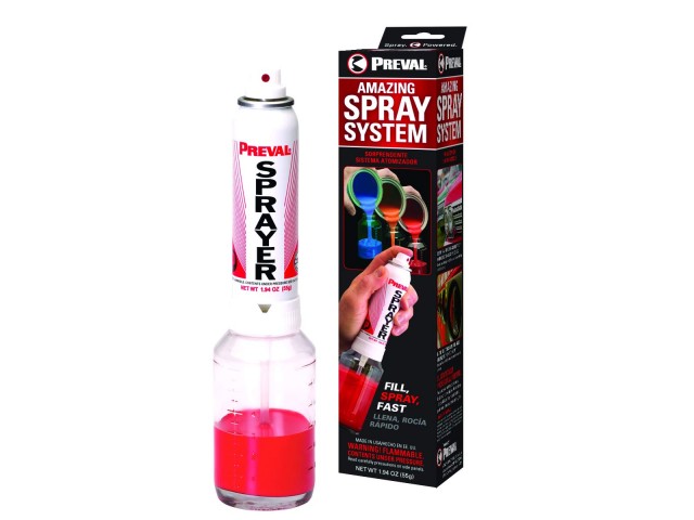 Preval Sprayer är en luftburk med färgbehållare som sprejar 350-450ml vätska.