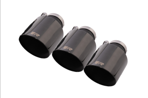 3 tail pipes Dia: 102 mm angled (shorter length 145 mm), straight cut, Black Chrome, with adjustable spherical clamp connection