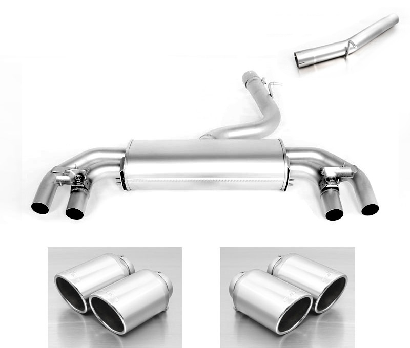 GPF-back-system: 2 connection tubes and sport exhaust centered for L/R system with 2 integrated valves, incl. (EC-) approval