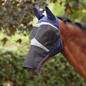Shires FlyGuard Fine Mesh Flughuva med Öron & 4-kantig Nosdel, Navy