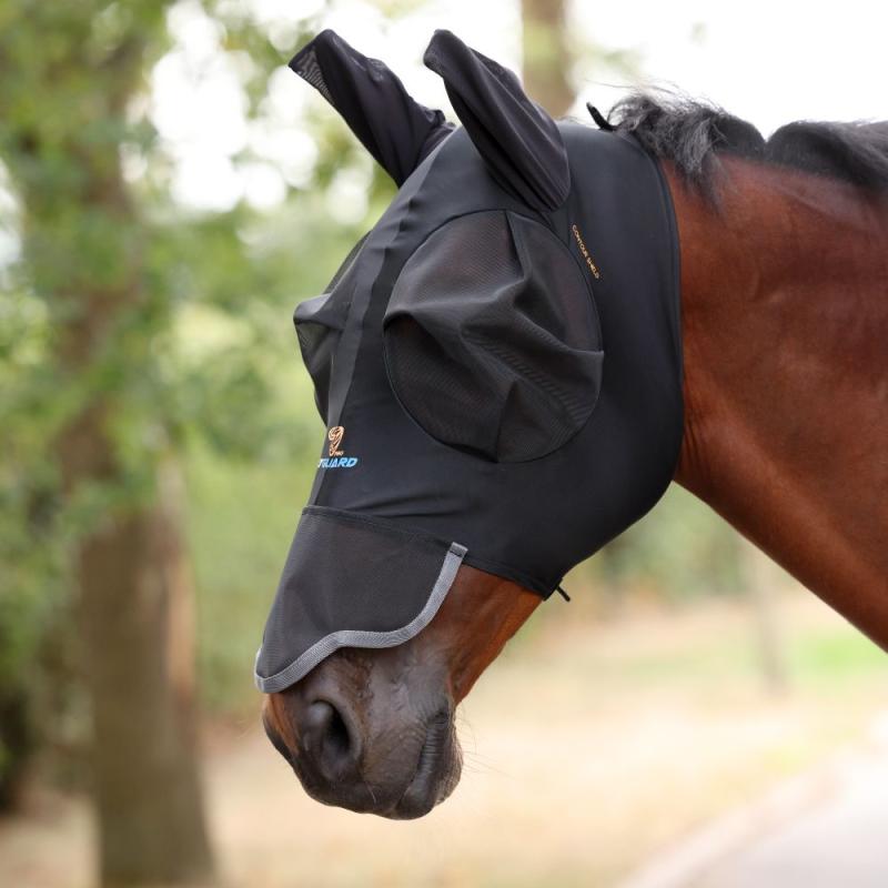 Shires FlyGuard Stretch Flughuva med Öron och Nos, Black/jet