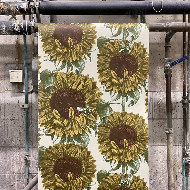Studio Lisa Bengtsson design exclusive wallpaper high quality sunflower beige yellow.  Made in Sweden