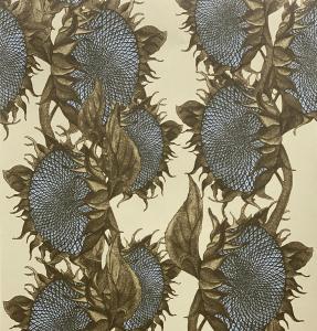 Studio Lisa Bengtsson design exclusive wallpaper high quality pattern sunflower beige green blue. Made in Sweden