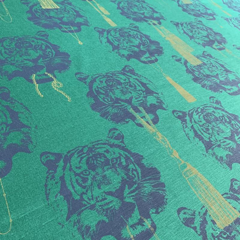Studio Lisa bengtsson design tyg i lin och bomull  grön coco tiger