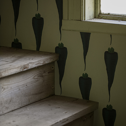 Studio Lisa Bengtsson design exclusive wallpaper high quality beige pattern blue carrot  Made in Sweden