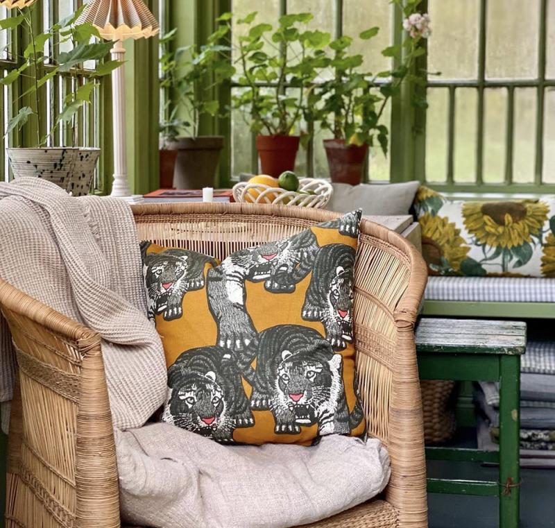 Studio Lisa bengtsson pattern design pillow tiger mustard 60x60