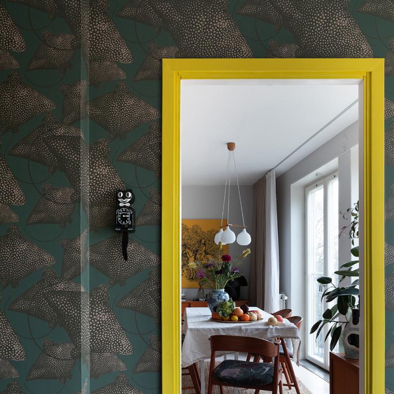 Studio Lisa Bengtsson design exclusive wallpaper high quality pattern stingray petrol. Made in Sweden
