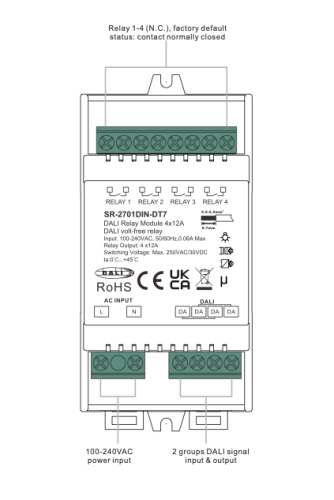 Sunricher DALI-2 Brytaktor 4-kan DIN (R/C/I 12A)
