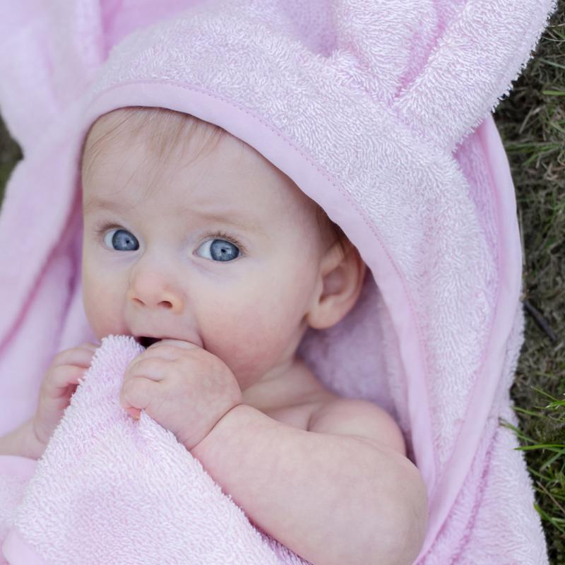 Hooded towel rabbit pink GOTS