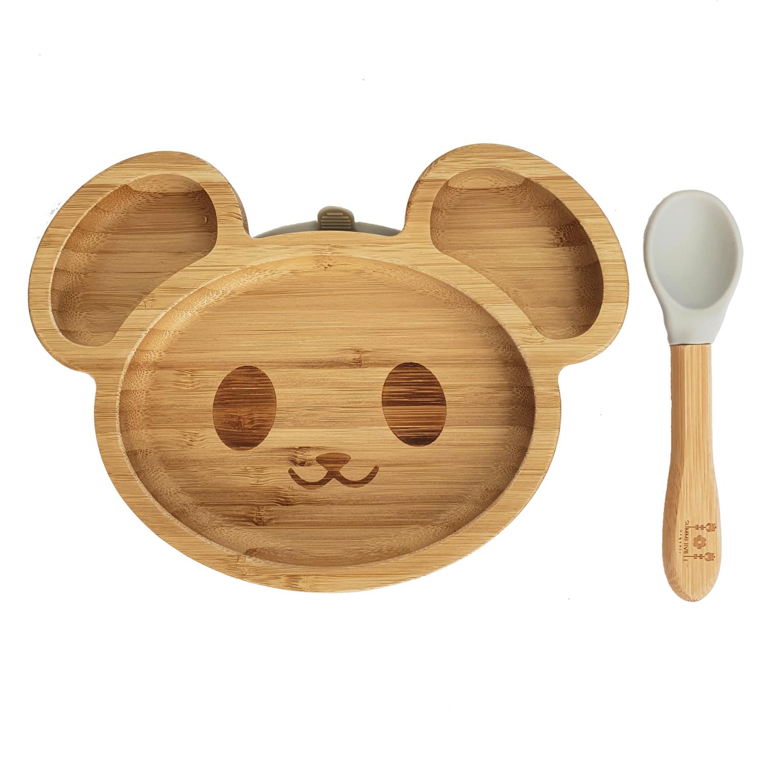 Kids bamboo tableware mouse grey
