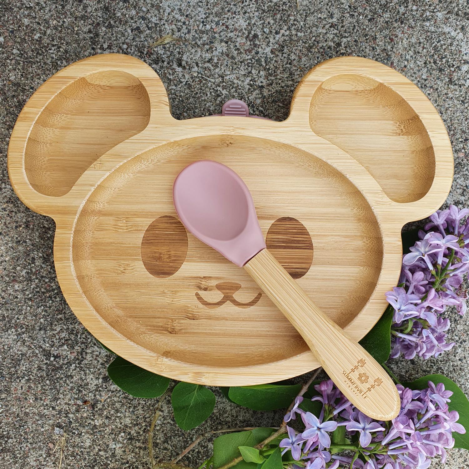 Kids bamboo tableware mouse pale mauve