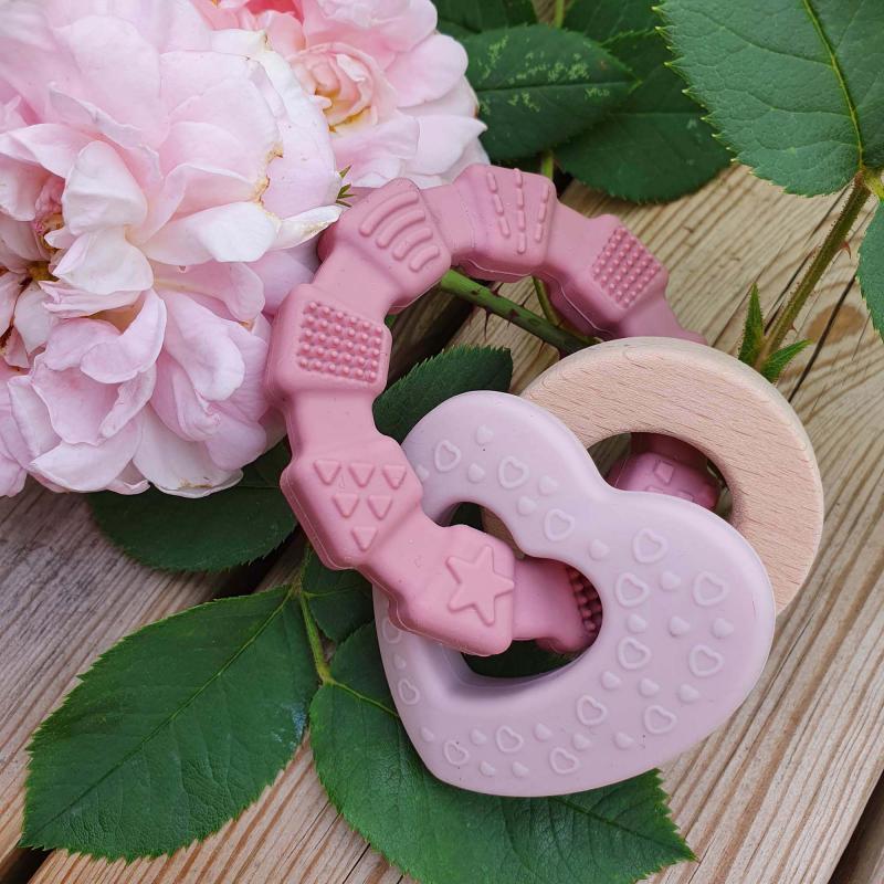 Teether toy heart pink