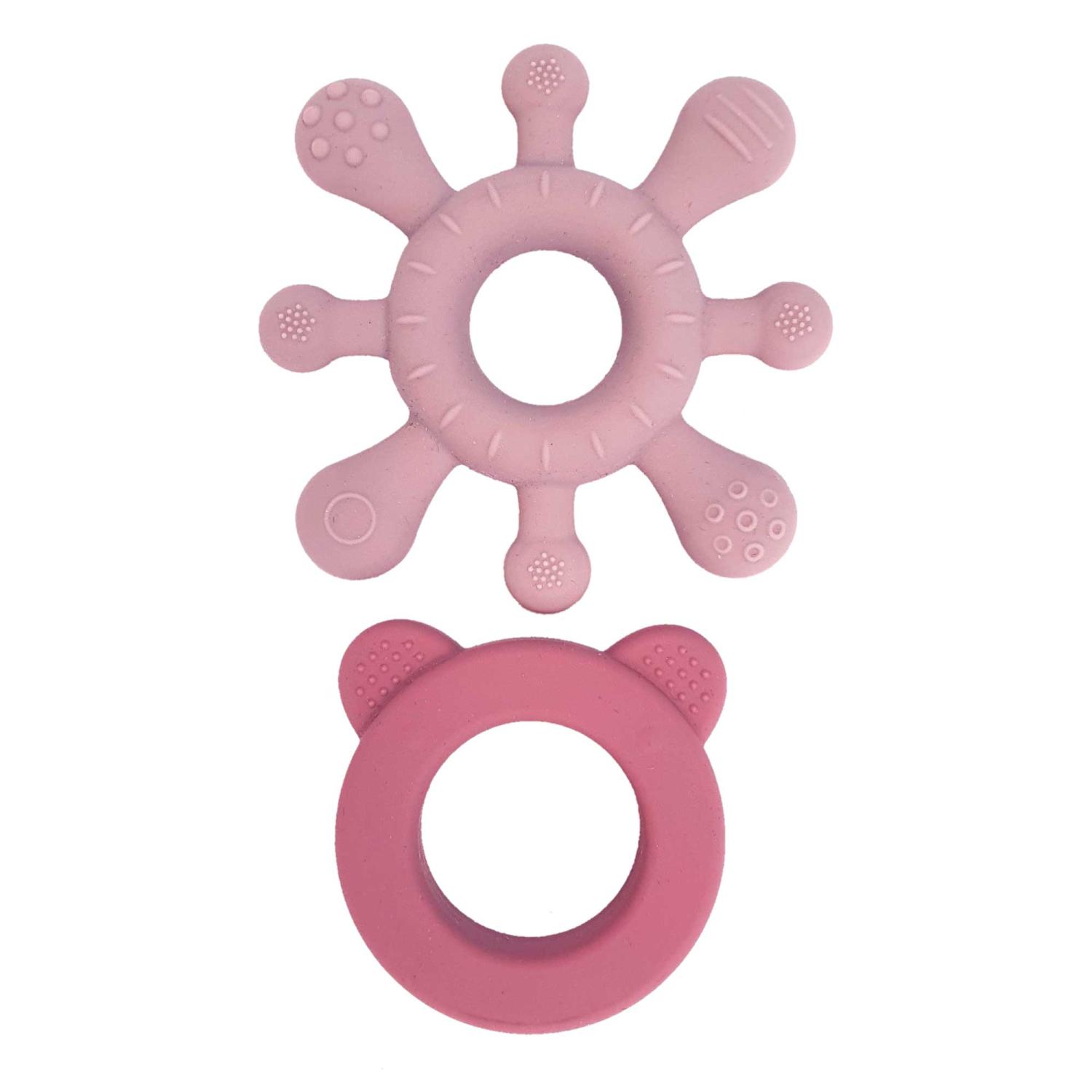 Rattle + teether rose-mauve