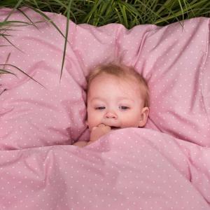 Bäddset spjälsäng i ekologisk bomull - Soft pink dotty