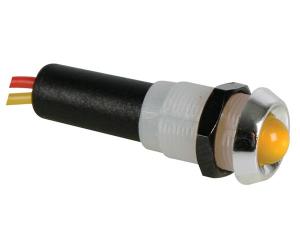 Led 12V Gul lampa med kabel, cromad ring 