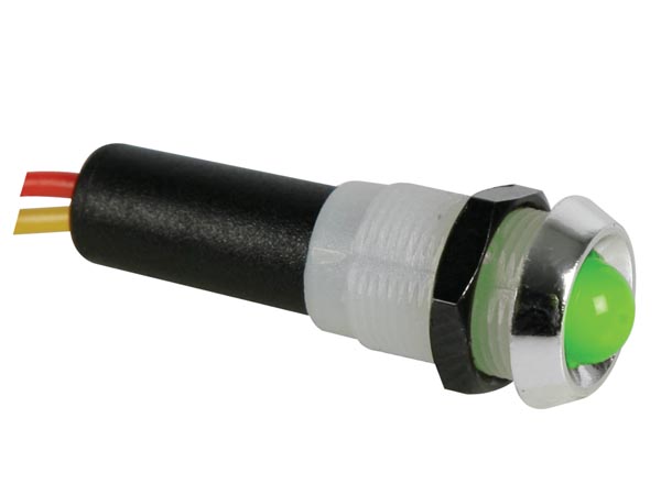 Led 24V Grön lampa med kabel, cromad ring