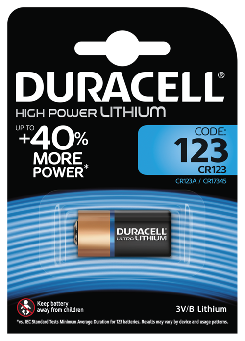 CR123 / 3V Duracell Ultra Lithium Photo  Batteri long-life silver