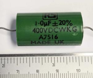 Kondensator 1,0uF 400V  +- 20% Grön