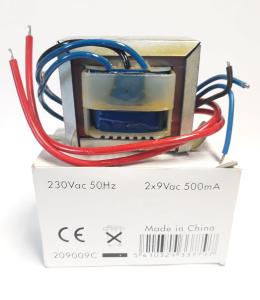 Transformator 209009C 500mA 2x9Vac NY