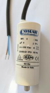 Motorkondensator 6uF 450Vac med kabel 
