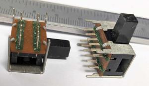 Skjutomkopplare 2 vägs, 2 polig, vinklad.