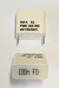 Kondensator 0,1uF 275V x 2 Polyester PME285MB Rifa 