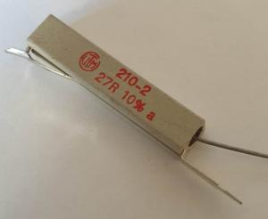 Motstånd trådlindat keramiskt fodral 27 Ohm 7W 10% 210-2