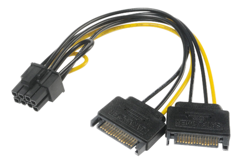 PCIe-adapter, SATA till 6+2-stifts  0.15m, svart/gul