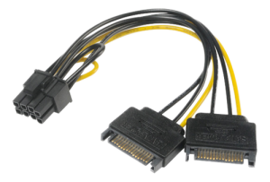 PCIe-adapter, SATA till 6+2-stifts  0.15m, svart/gul