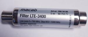 Filter Lågpass filter 5-790 Mhz. Stop 802-1000 Mhz. macab