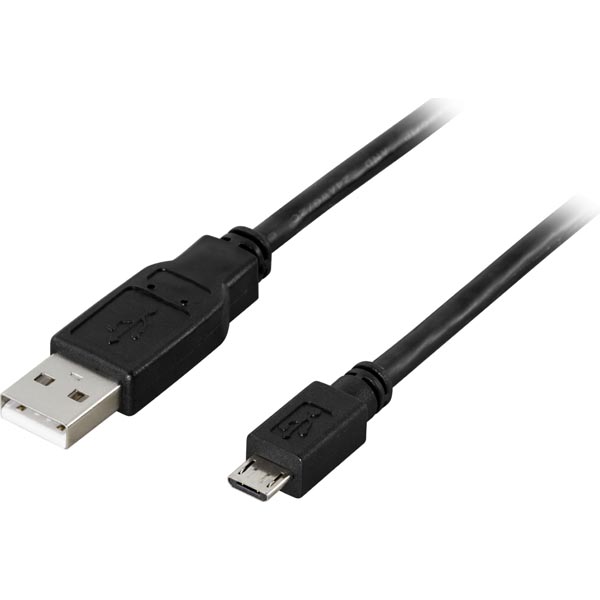 USB A -  USB Micro B, 1 Meter, Svart