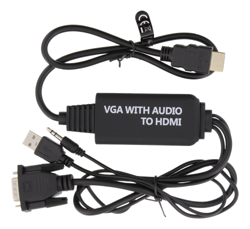 VGA till HDMI kabel med ljud, strömförsörjning USB.