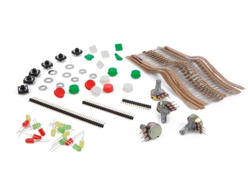 Accessory kit with resistors, LEDs, potentiometers and push buttons