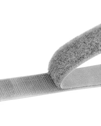 Kardborreband Akryl 16 mm – Komplett set (Hård & Mjuk), Silvergrå