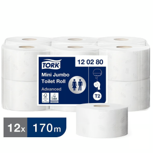 Toalettpapper Tork T2 Mini Jumbo Adv 2-lg Vit 170m