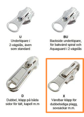 YKK Löpare Spiral 6mm, X – Vändbar kläpp för dubbelsidiga plagg