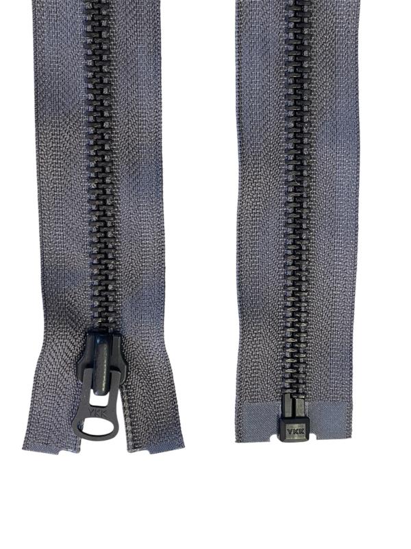 Original YKK 8mm Metallblixtlås Delbart –Grå band med svart oxid (30–300 cm)
