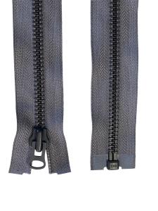 Original YKK 8mm Metallblixtlås Delbart –Grå band med svart oxid (30–300 cm)