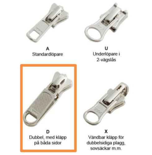 Original YKK Löpare Vislon 8mm – Dubbel (Modell D)