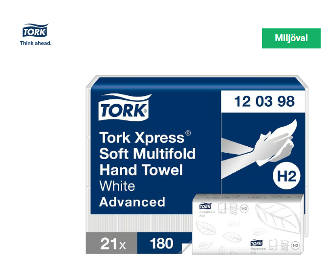 Pappershanduk Tork H2 Adv 2-lg 212x255mm