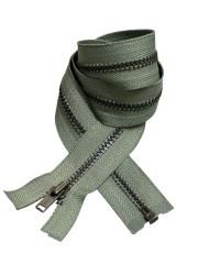 Original YKK Blixtlås Metall Delbar 4 mm – Salviagrön (F-kod T562R) Antik