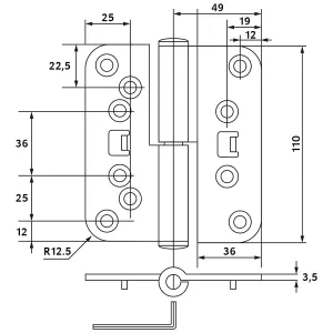 Gångjärn 110Mm Rak Zn Höger 2St